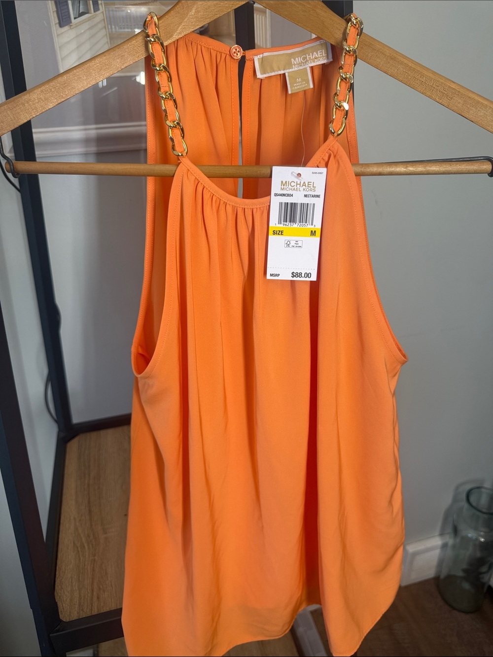 Michael Kors Orange Chain-Shoulder Sleeveless Tank